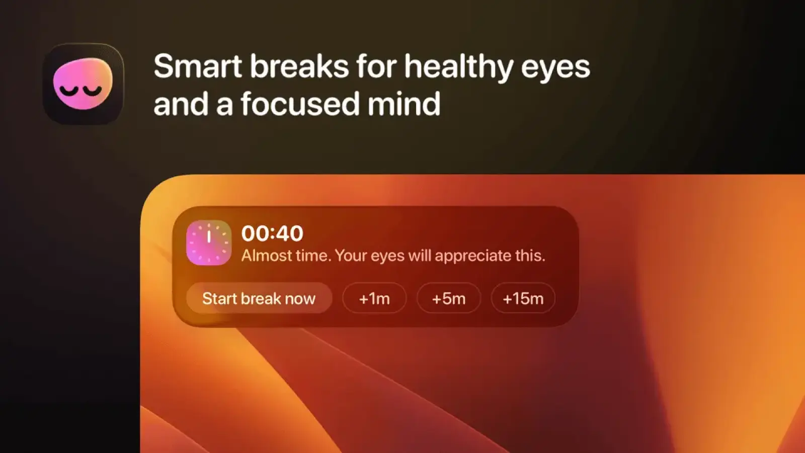 LookAway Mac break reminder and screen-break interface.